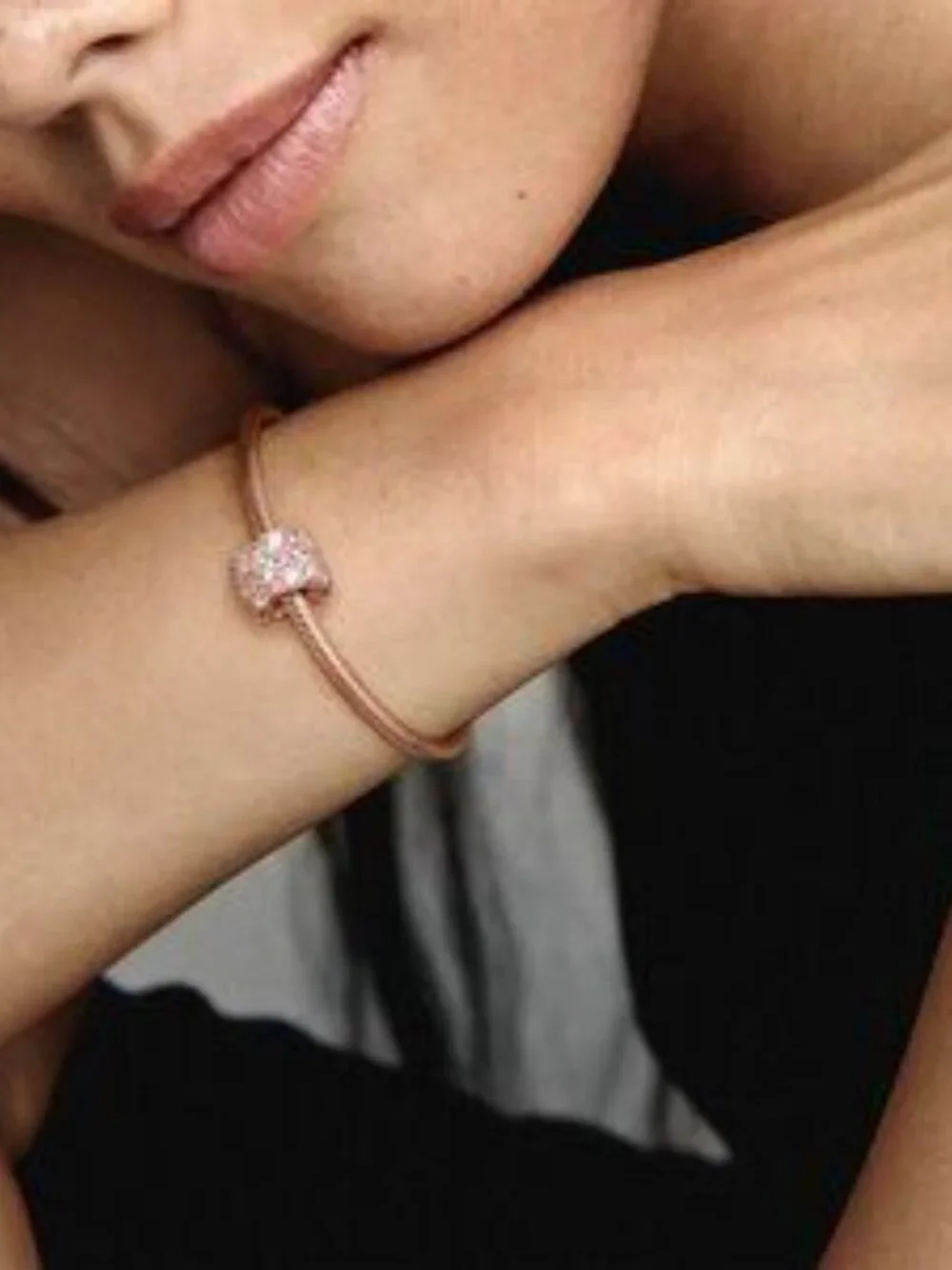 14k Rose gold-plated charm with clear and fancy fairy tale pink cubic zirconia
